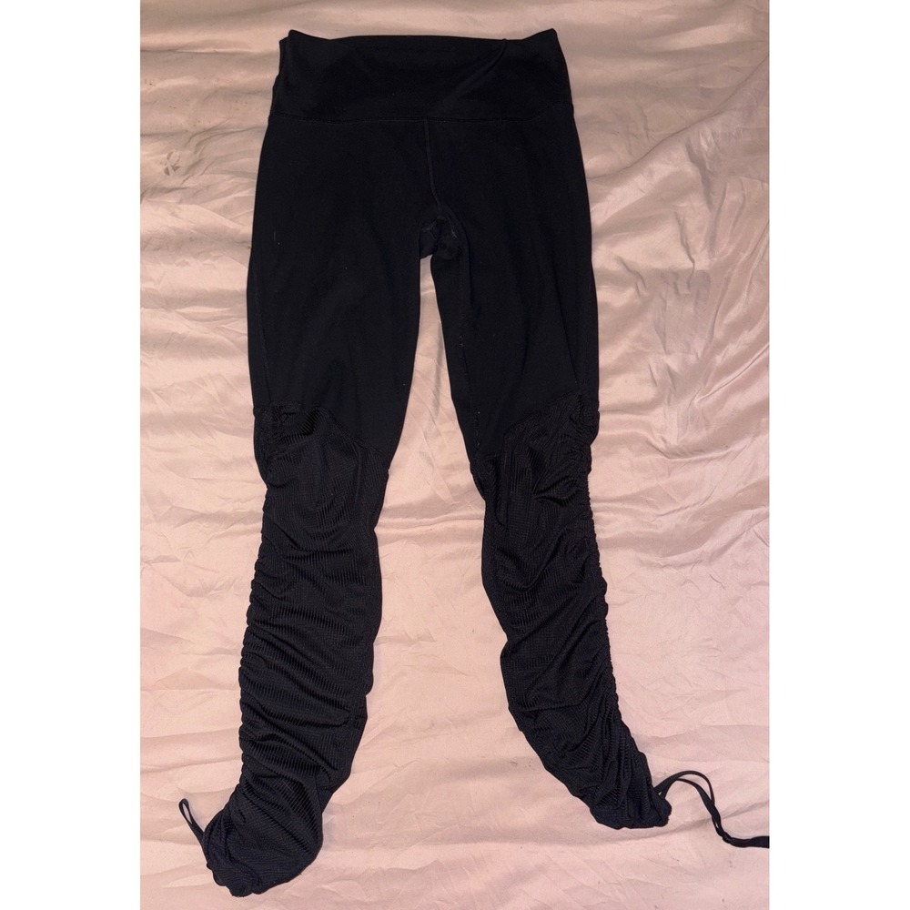 Fabletics PureLuxe Black Foldover Waist Ruched Scrunched Leg Leggings, Small